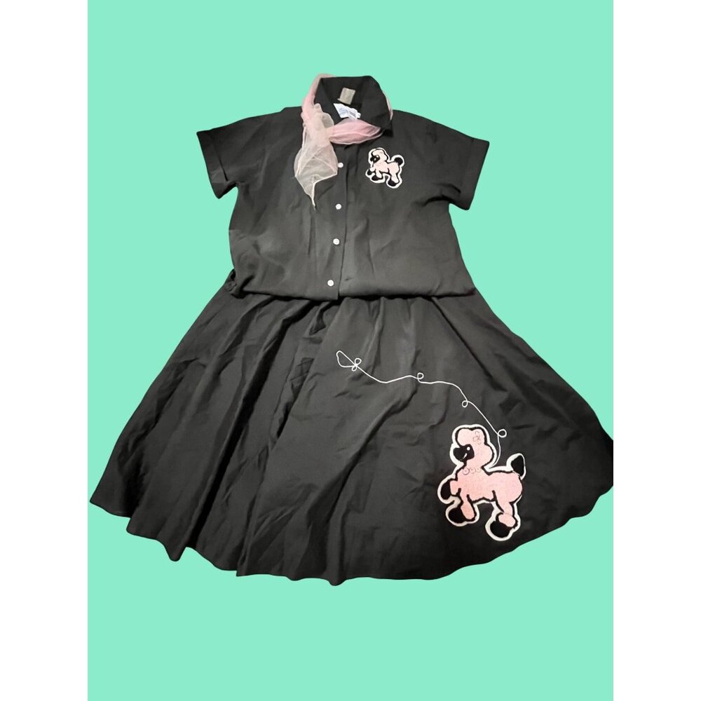 Vintage 50s Rockabilly Women's Black Poodle Skirt and top With Pink Poodle Appli